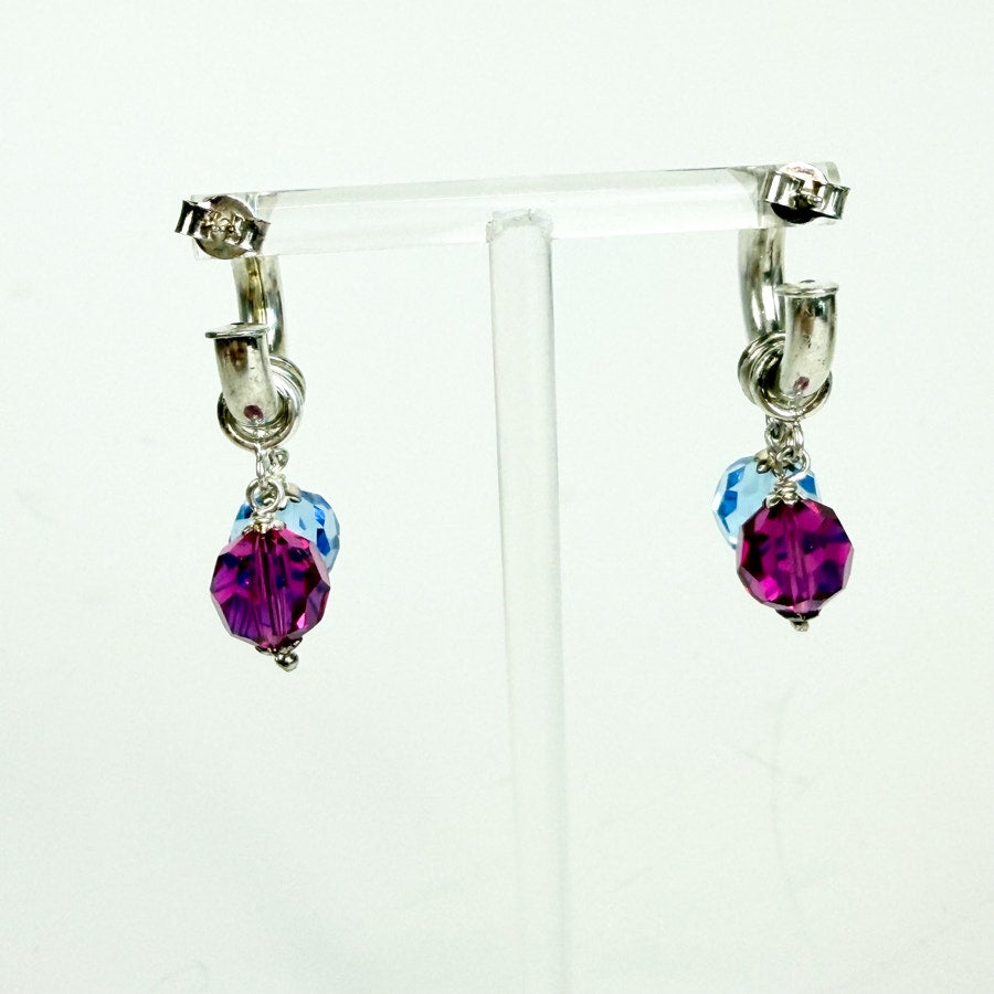 Silver Hoop Earrings with Removable Dangly Beaded Attachments