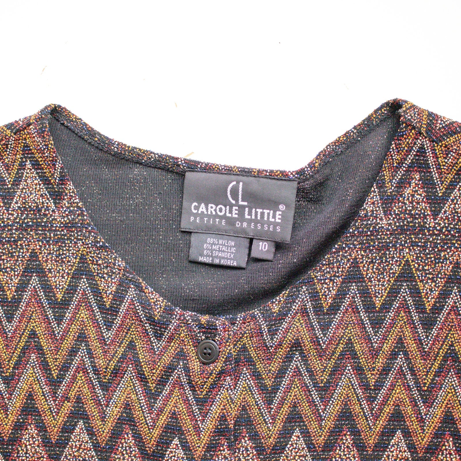Vintage Carole Little Sparkly Chevron Button Up Blouse Size 10