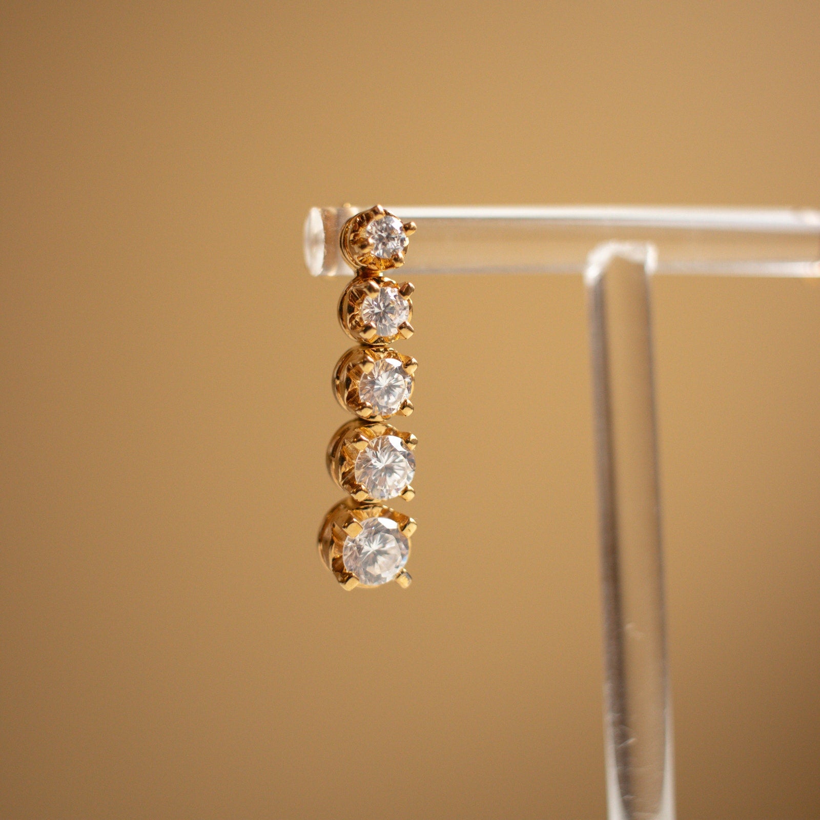 White and Gold 5 Gem Drop Earring Stud Combo