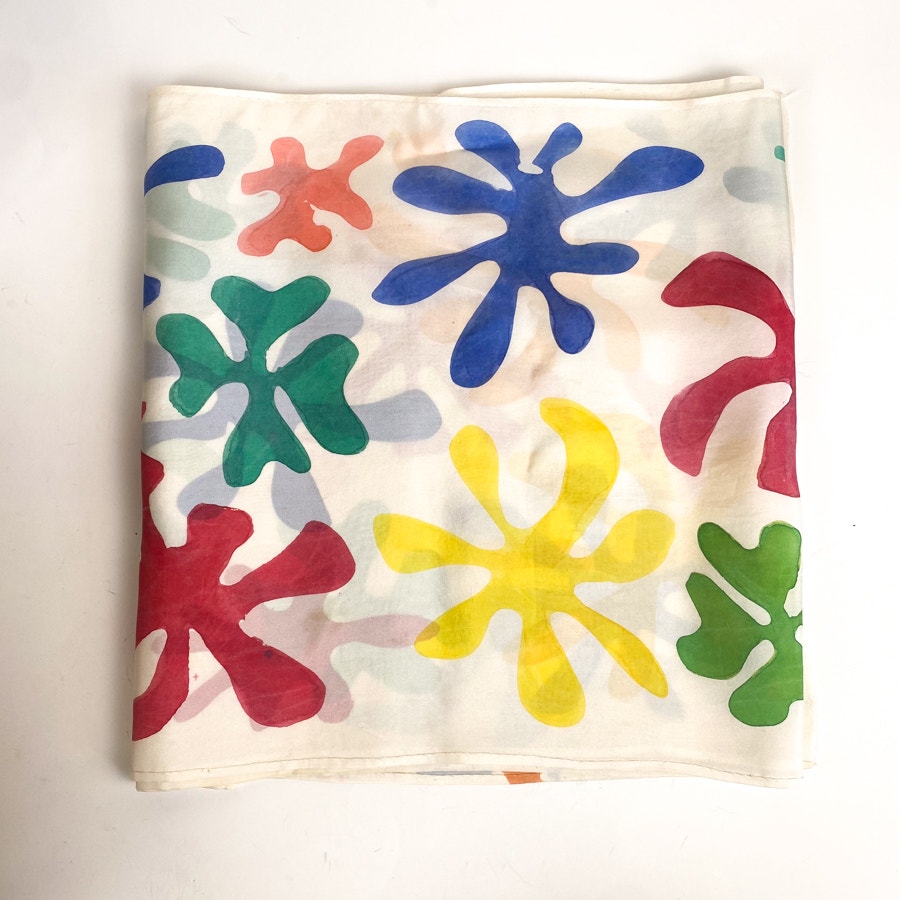 Block Print Silk Cream and Rainbow Color Rectangular Scarf