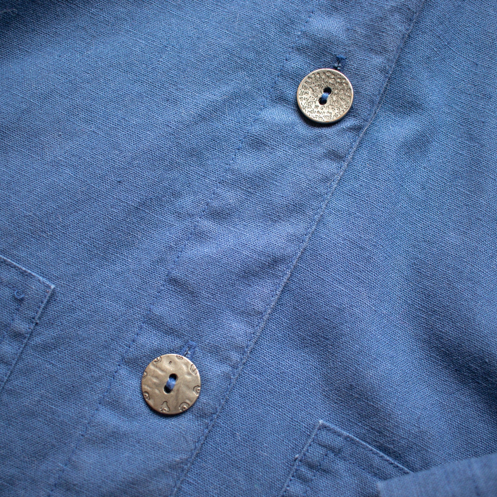 Vintage Floral Hooded Blue Button-up Chore Coat Jacket