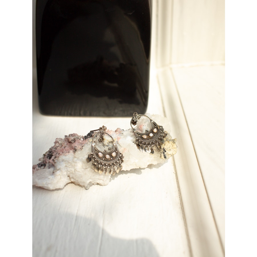 Sterling Silver with Shell Inlay Petal Chandelier Earrings