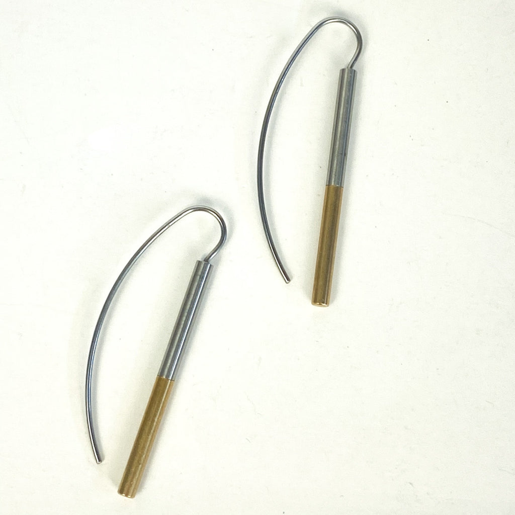 Silver and Gold Tone Bar Earrings Modern Minimalist
