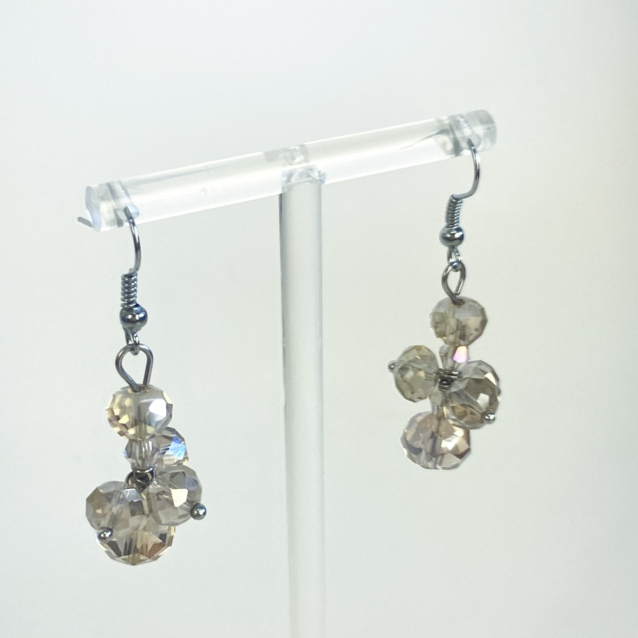 Vintage Glass Bead Cluster Dangly Earrings Champagne Beads