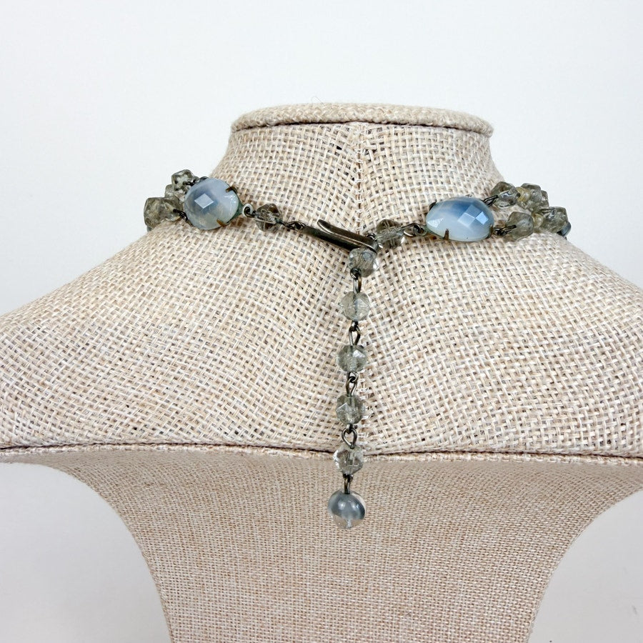 Mid-Century Beaded Choker Necklace Double Strand Faux Pearl Beads 1950s/1960s Made in Germany