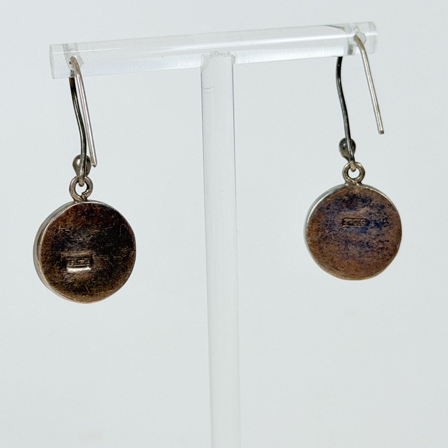 Sterling Silver Dangly Earrings Aquamarine Cabochon