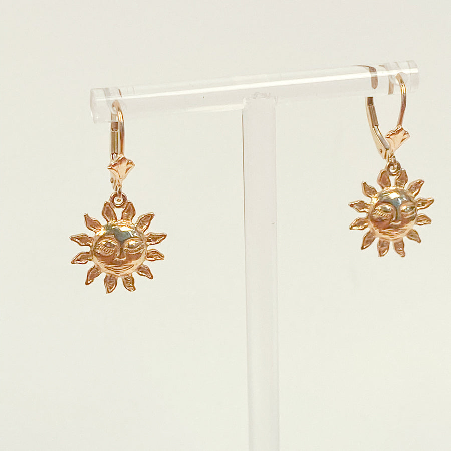 14K Yellow Gold Sun Celestial Charm Earrings