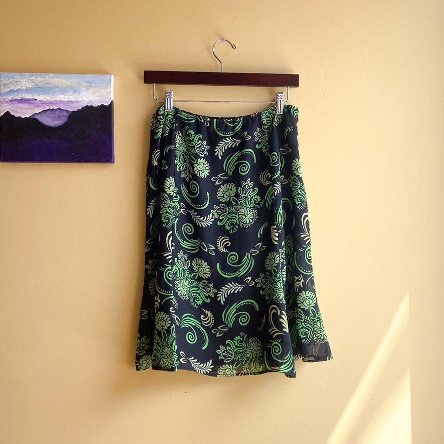 Green & Black Knee Length Skirt