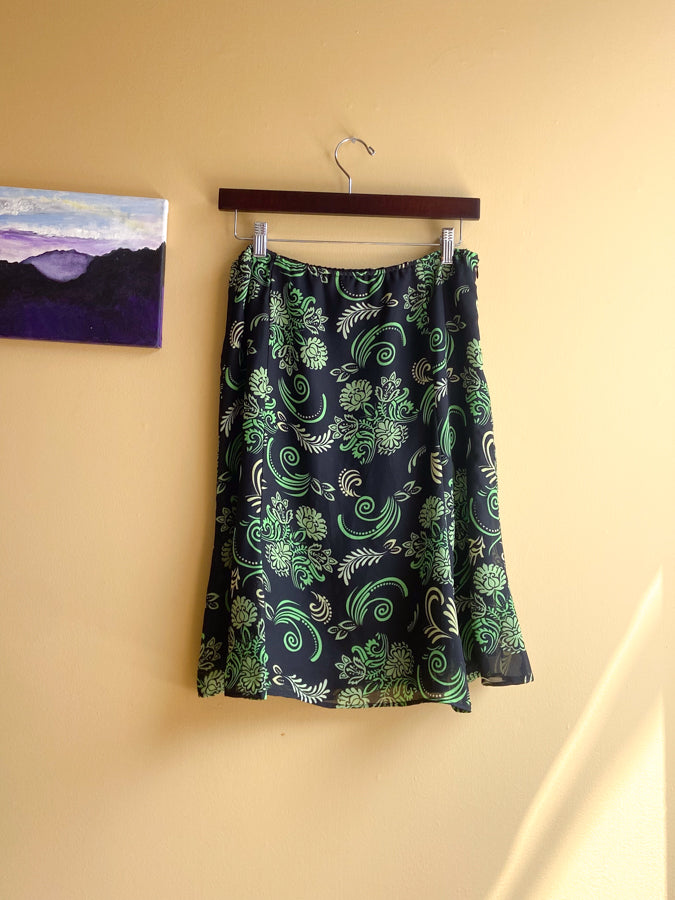 Green & Black Knee Length Skirt