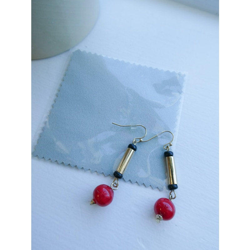 Red and Gold Drop Earrings Art Deco Style