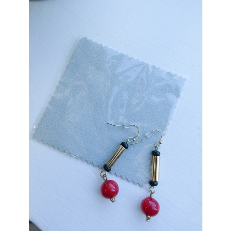 Red and Gold Drop Earrings Art Deco Style