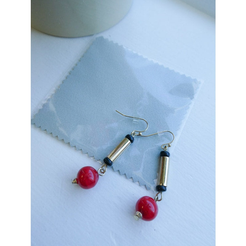 Red and Gold Drop Earrings Art Deco Style
