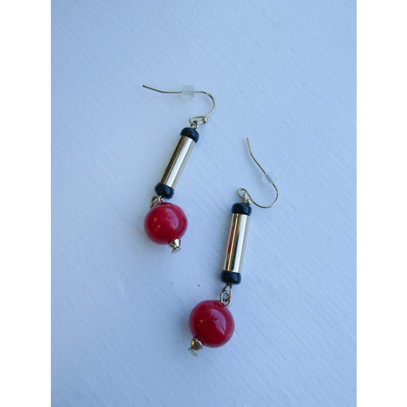 Red and Gold Drop Earrings Art Deco Style